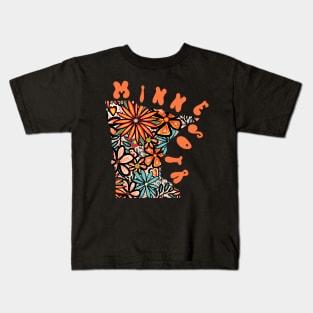 Minnesota State Design | Artist Designed Illustration Featuring Minnesota State Outline Filled With Retro Flowers with Retro Hand-Lettering Kids T-Shirt